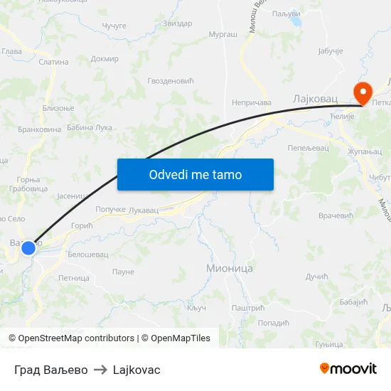 Град Ваљево to Lajkovac map