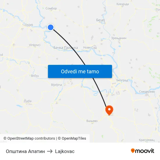 Општина Апатин to Lajkovac map