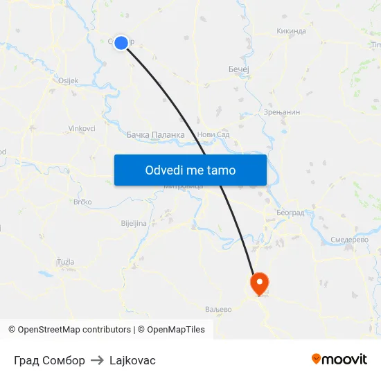 Град Сомбор to Lajkovac map