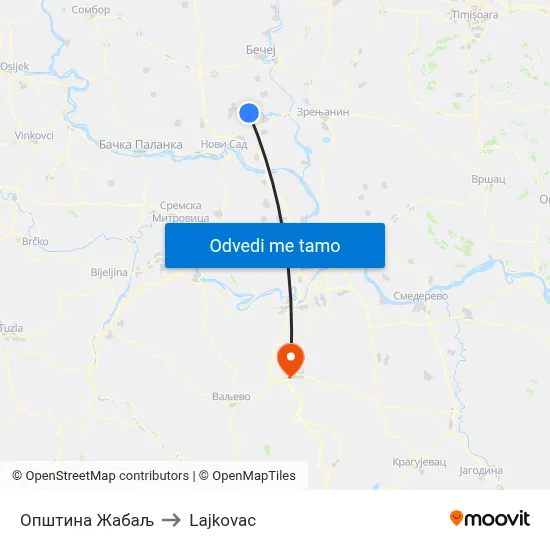 Општина Жабаљ to Lajkovac map