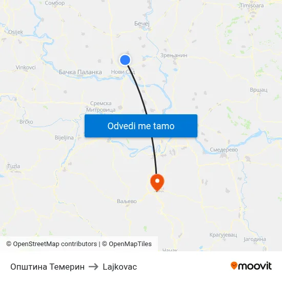 Општина Темерин to Lajkovac map