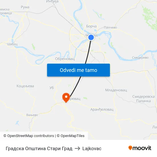 Градска Општина Стари Град to Lajkovac map