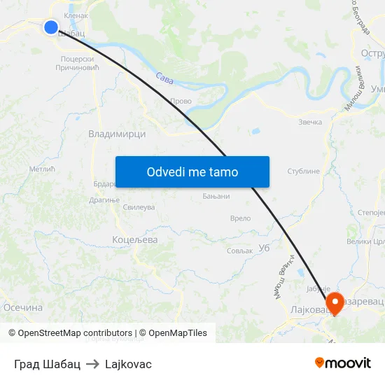 Град Шабац to Lajkovac map