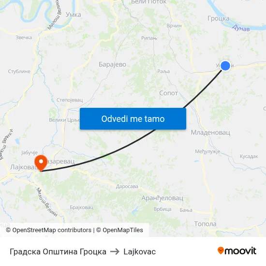 Градска Општина Гроцка to Lajkovac map
