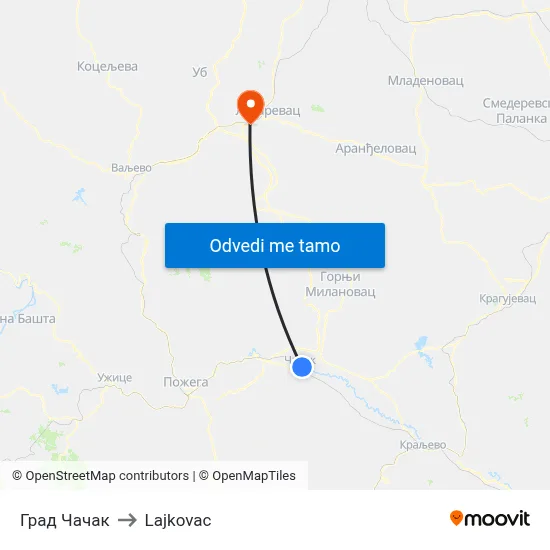 Град Чачак to Lajkovac map