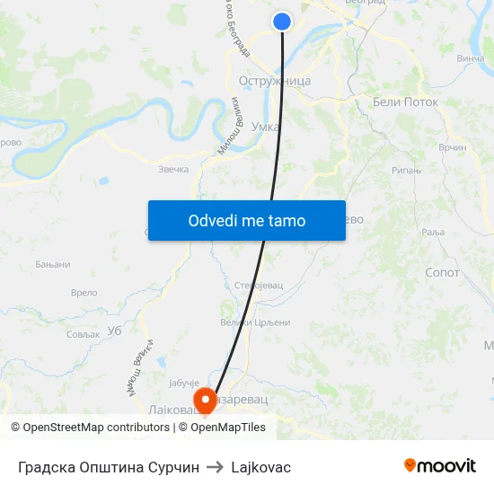 Градска Општина Сурчин to Lajkovac map