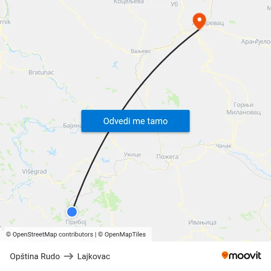 Opština Rudo to Lajkovac map