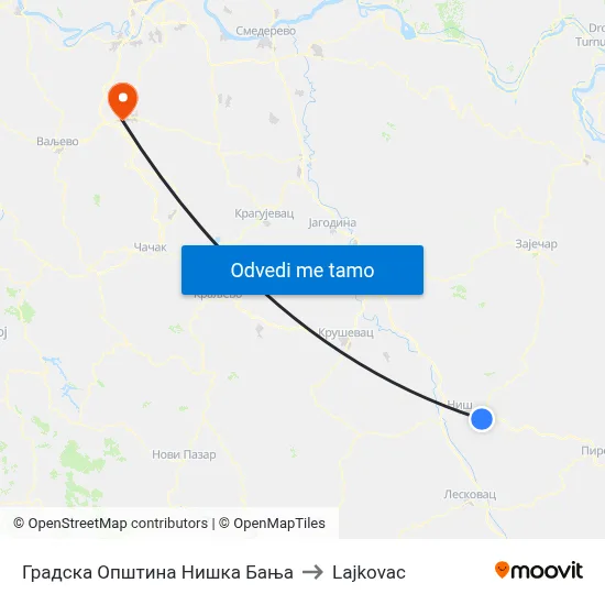 Градска Општина Нишка Бања to Lajkovac map
