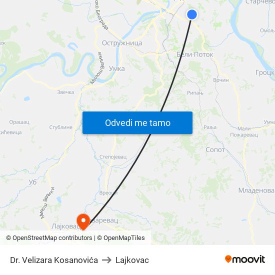 Dr. Velizara Kosanovića to Lajkovac map