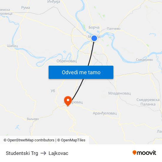 Studentski Trg to Lajkovac map