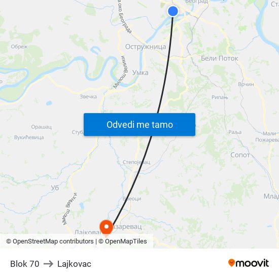 Blok 70 to Lajkovac map