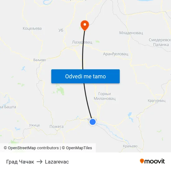 Град Чачак to Lazarevac map