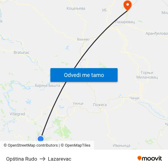 Opština Rudo to Lazarevac map
