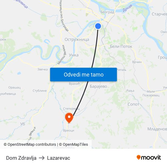 Dom Zdravlja to Lazarevac map