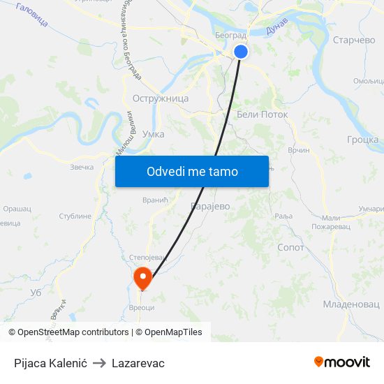 Pijaca Kalenić to Lazarevac map