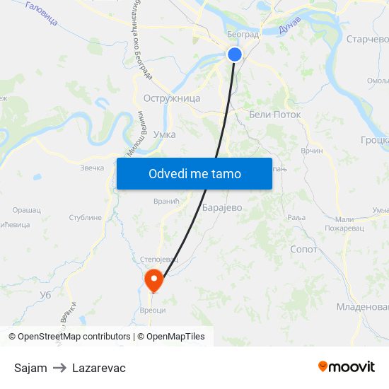 Sajam to Lazarevac map