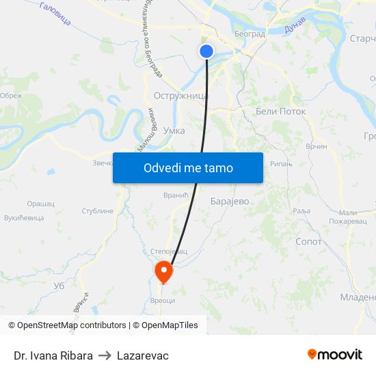 Dr. Ivana Ribara to Lazarevac map