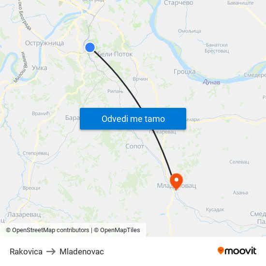 Rakovica to Mladenovac map