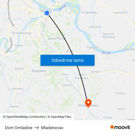 Dom Omladine to Mladenovac map