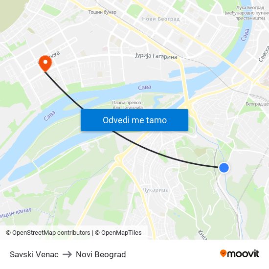 Savski Venac to Novi Beograd map