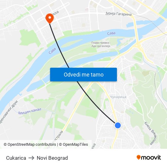 Cukarica to Novi Beograd map