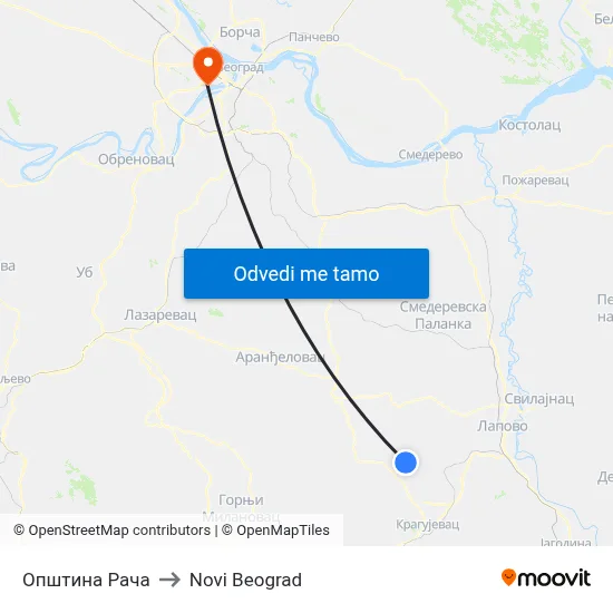 Општина Рача to Novi Beograd map