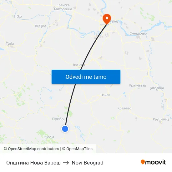 Општина Нова Варош to Novi Beograd map