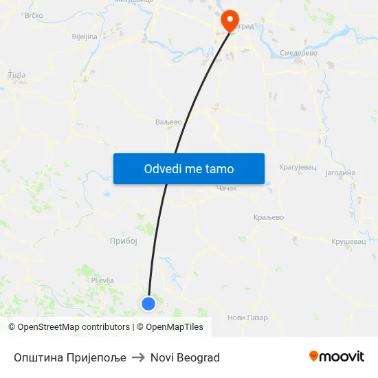 Општина Пријепоље to Novi Beograd map
