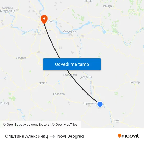 Општина Алексинац to Novi Beograd map