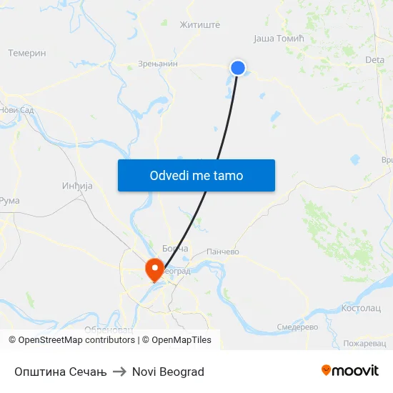Општина Сечањ to Novi Beograd map