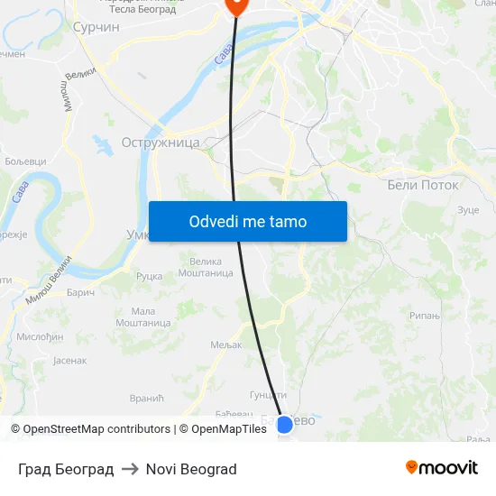 Град Београд to Novi Beograd map