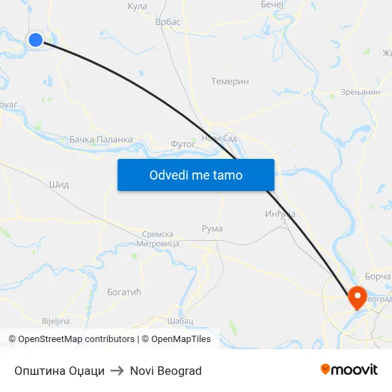 Општина Оџаци to Novi Beograd map