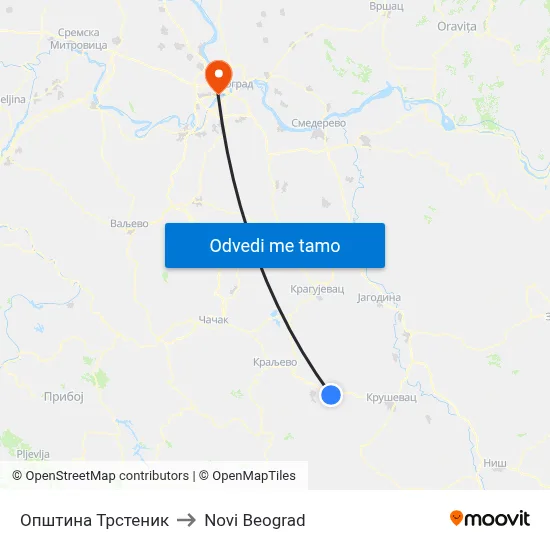 Општина Трстеник to Novi Beograd map