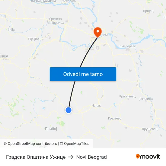 Градска Општина Ужице to Novi Beograd map