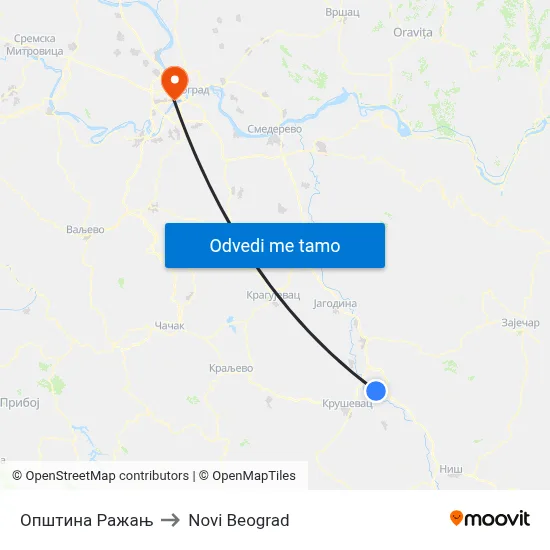 Општина Ражањ to Novi Beograd map