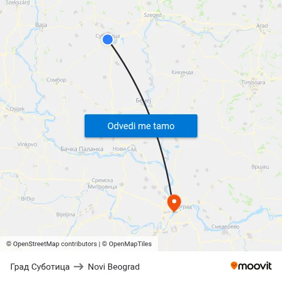Град Суботица to Novi Beograd map