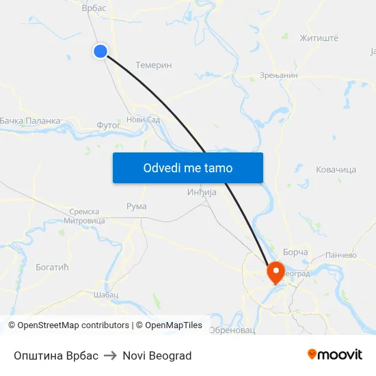 Општина Врбас to Novi Beograd map