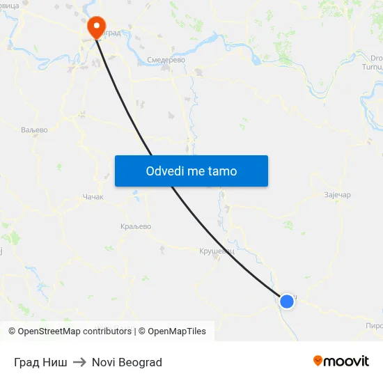 Град Ниш to Novi Beograd map