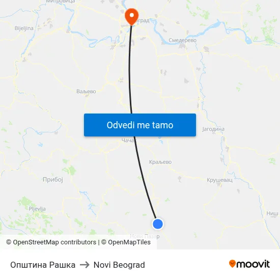 Општина Рашка to Novi Beograd map