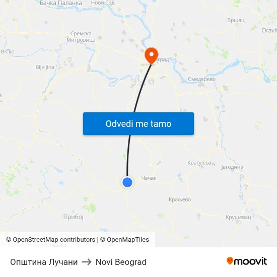 Општина Лучани to Novi Beograd map