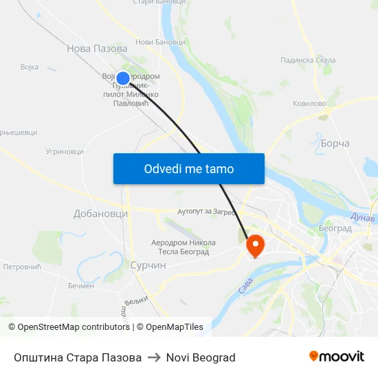 Општина Стара Пазова to Novi Beograd map