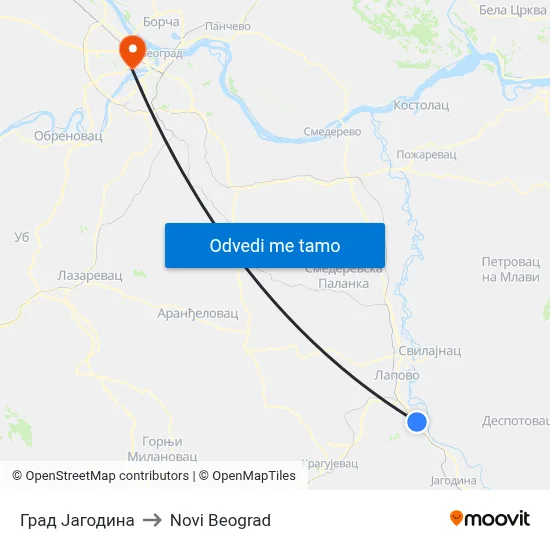 Град Јагодина to Novi Beograd map