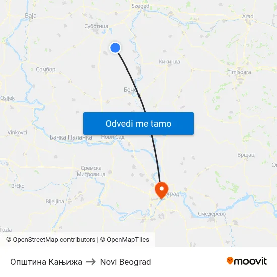 Општина Кањижа to Novi Beograd map