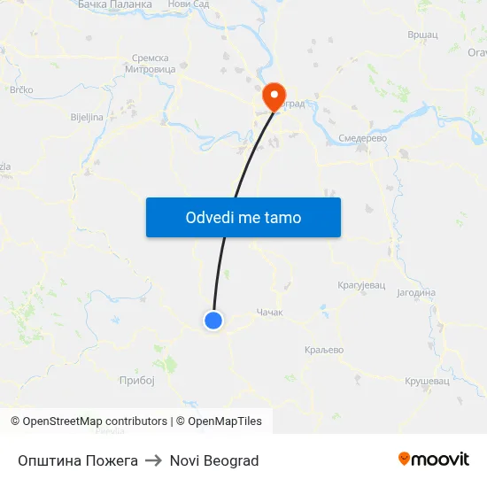 Општина Пожега to Novi Beograd map