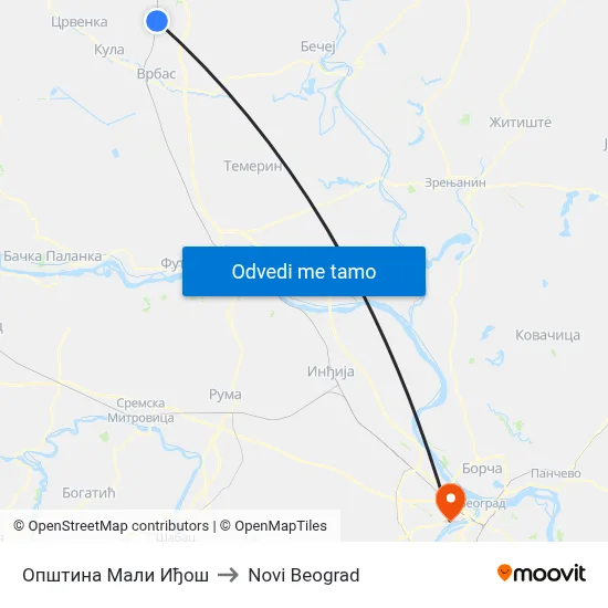 Општина Мали Иђош to Novi Beograd map