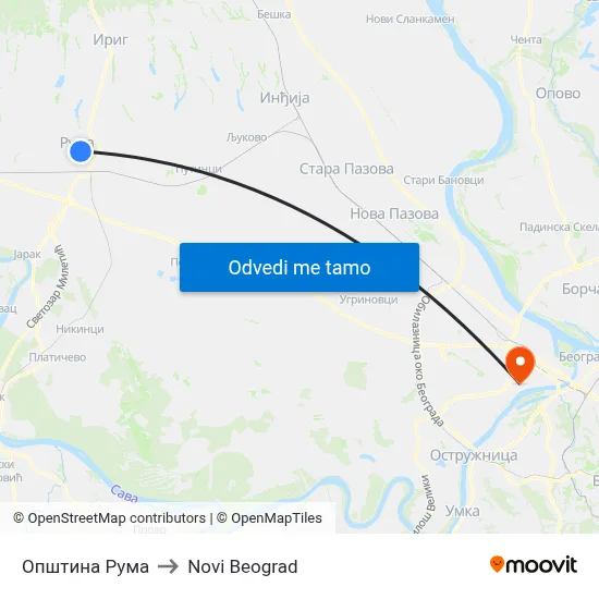 Општина Рума to Novi Beograd map