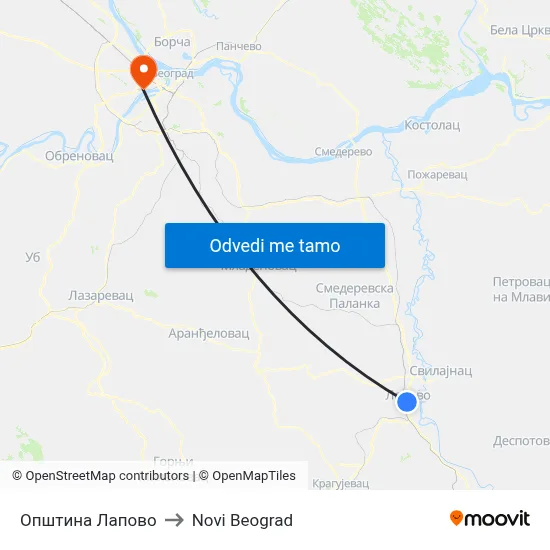 Општина Лапово to Novi Beograd map