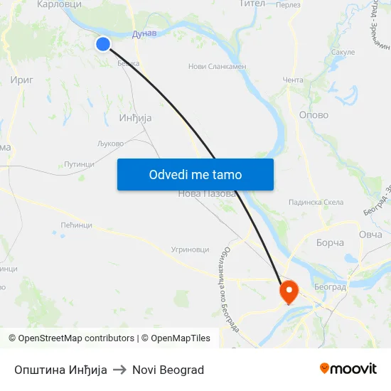 Општина Инђија to Novi Beograd map