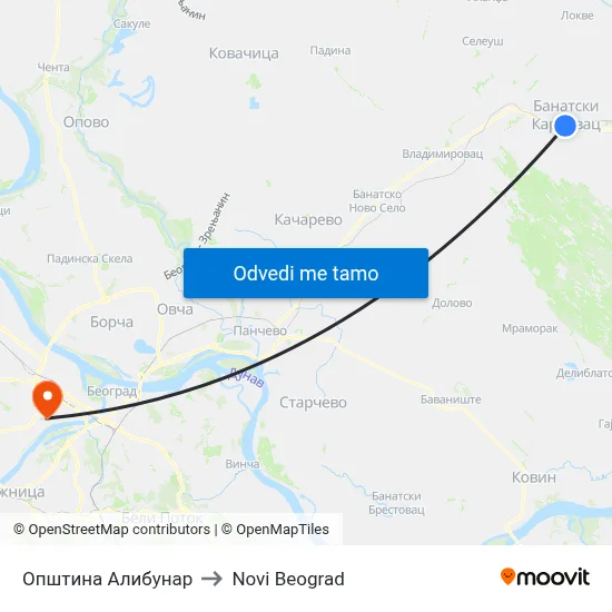 Општина Алибунар to Novi Beograd map