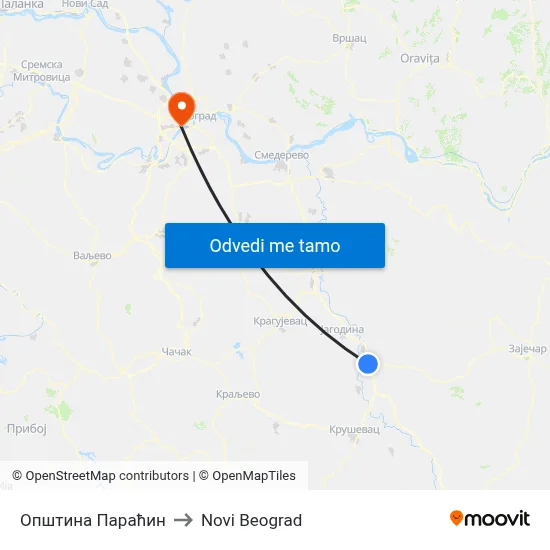 Општина Параћин to Novi Beograd map